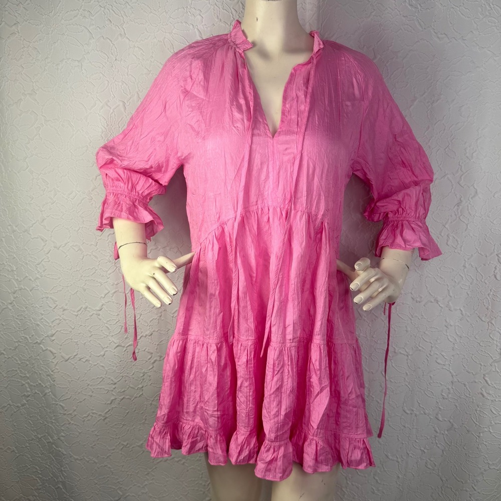 PINCH Tiered Ruffle Crinkle Mini Dress Pink Size S‎